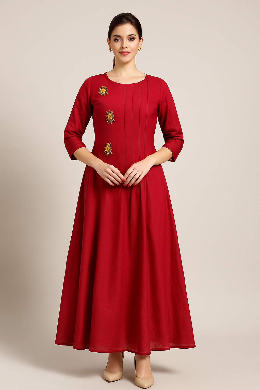 Shree Shanti Selection - Anarkail Red Kurti For Womens